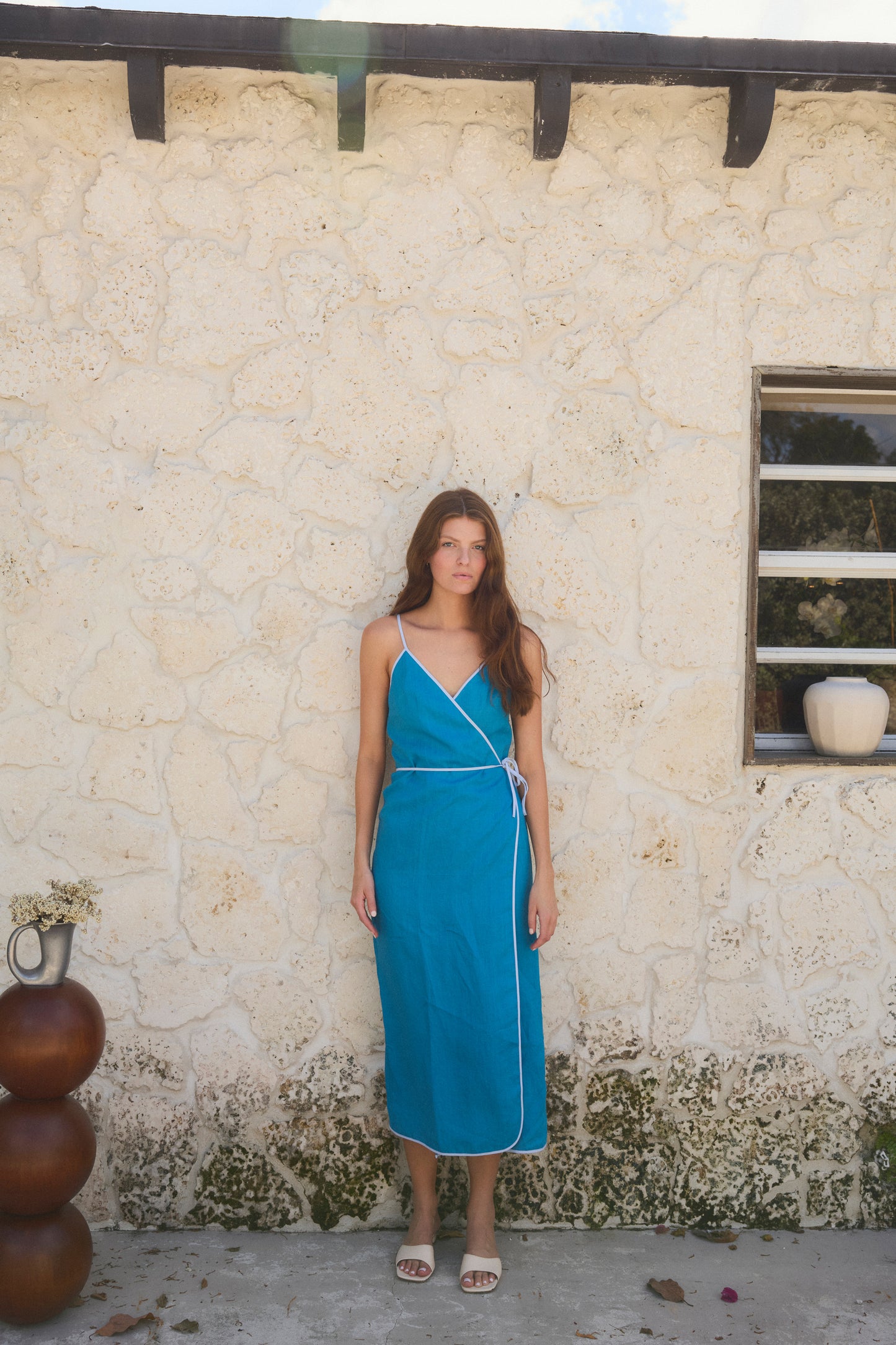 AZURE LINEN WRAP DRESS