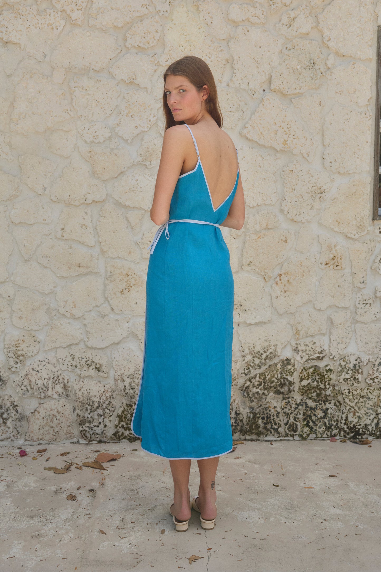 AZURE LINEN WRAP DRESS