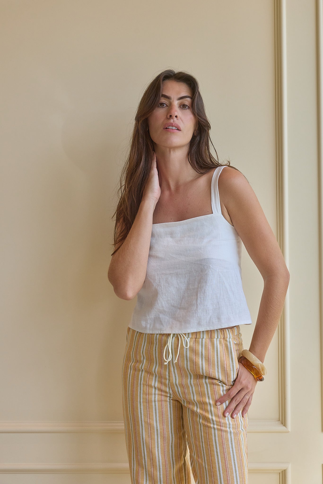 STRAPPY LINEN TOP - DUNE