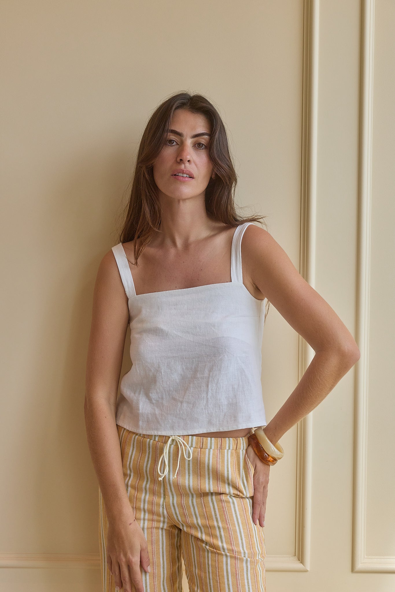 STRAPPY LINEN TOP - DUNE