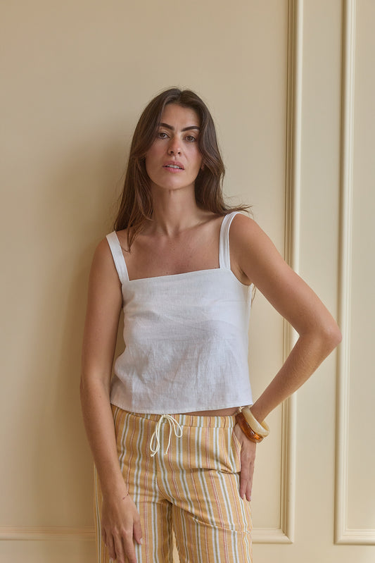 STRAPPY LINEN TOP - DUNE